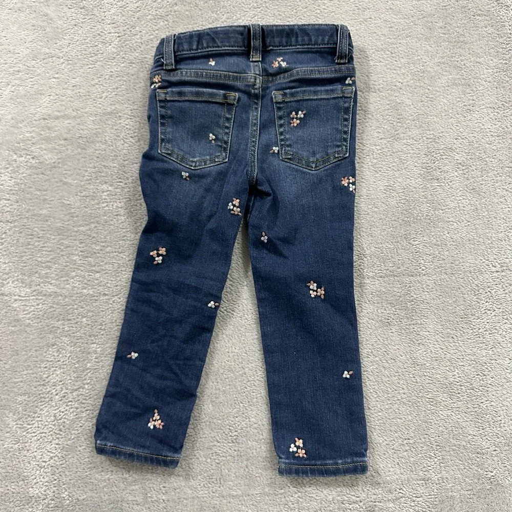 Cat & Jack Floral Jeans Girls Kids 3T Blue Skinny School Pockets Cute